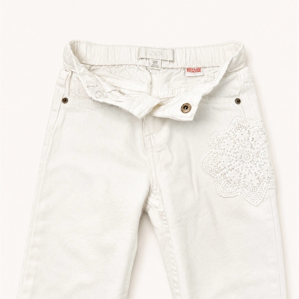 Zara White Girls' Jeans with Crochet Appliqué